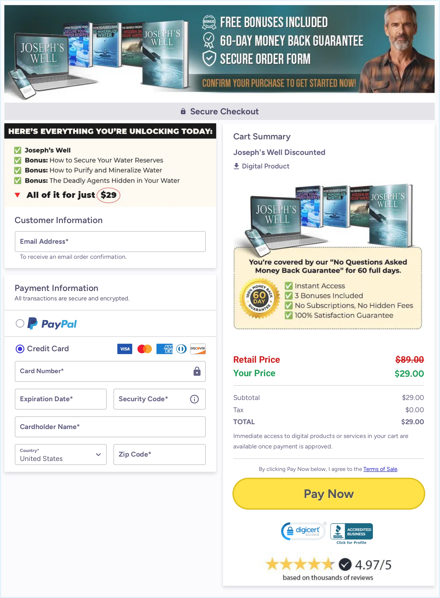 Joseph's Well System CheckOut Page